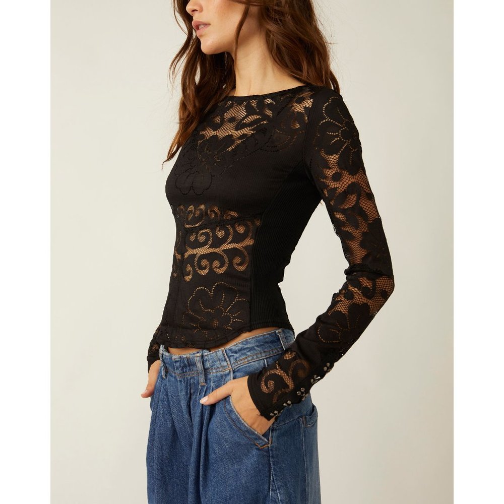 FREE PEOPLE Wild Roses Top / Black - Picture 2 of 6
